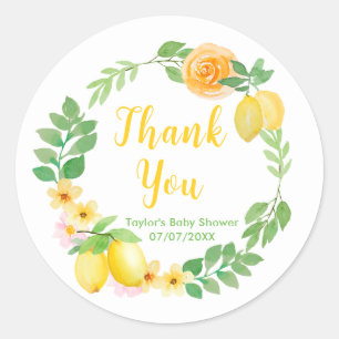 Lemons und Grünzeug Baby Shower Danke Runder Aufkleber