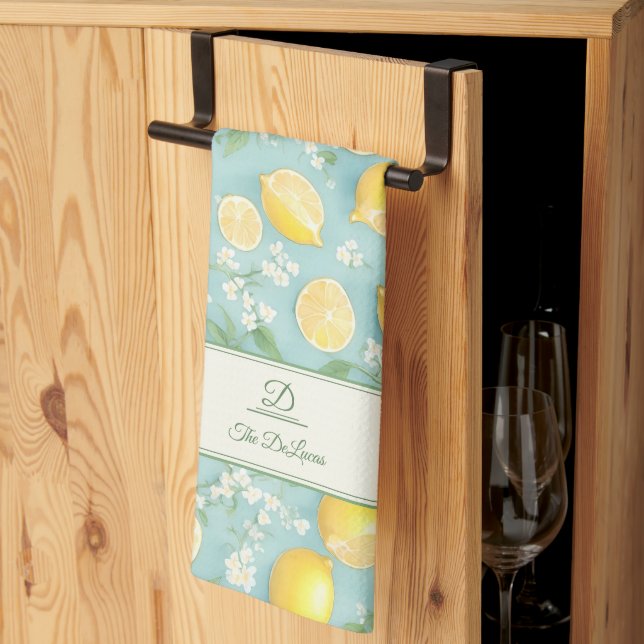 Lemons Wasserfarbe Minze Personalisiert Name Lemon Geschirrtuch (Drittel gefaltet)