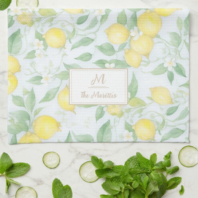 Lemons Wasserfarbe Personalisiert Name Monogram Le Geschirrtuch (Gefaltet)