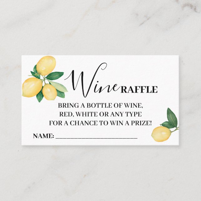Lemons Wine Raffle Ticket Card Brautparty (Vorderseite)