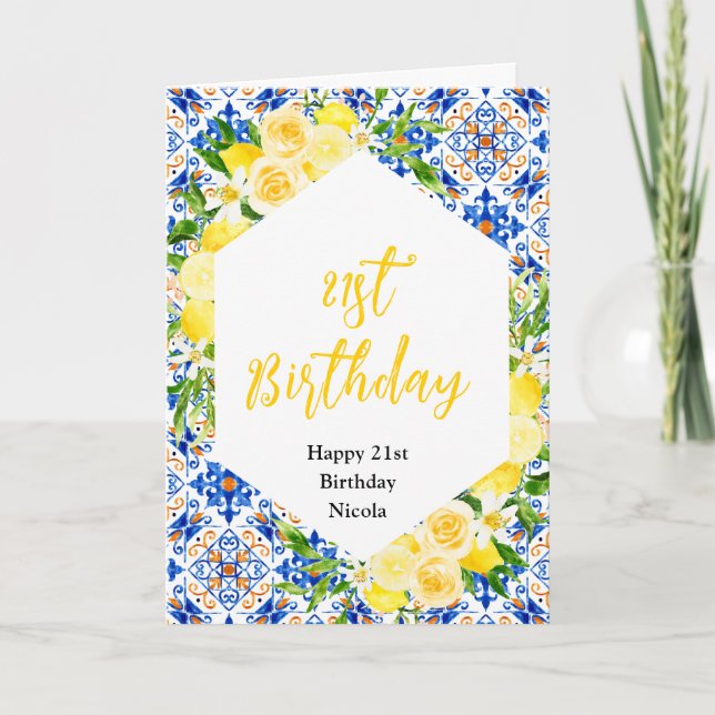 Lemons with Foliage Mediterranean Birthday Karte (Vorderseite)