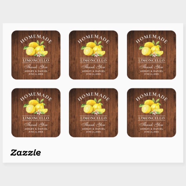 Lemons Wood Wedding Danke Limoncello Quadratischer Aufkleber (Blatt)