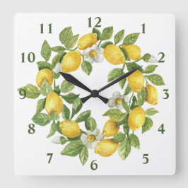 Lemons Wreath Green Yellow Quadratische Wanduhr