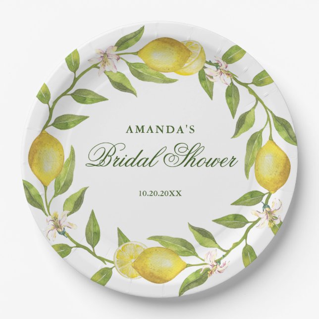 Lemons Wreath & Greenery Brautparty Party Pappteller (Vorderseite)