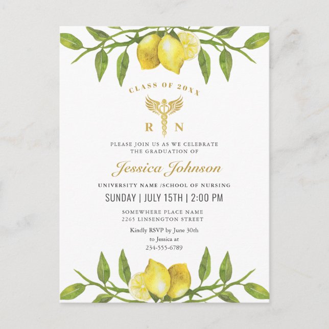 Lemons Wreath Nursing School Abschluss Einladung Postkarte (Vorderseite)