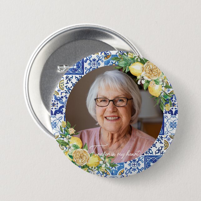 Lemons Yellow Floral Foto Memorial Keepake Button (Vorne & Hinten)