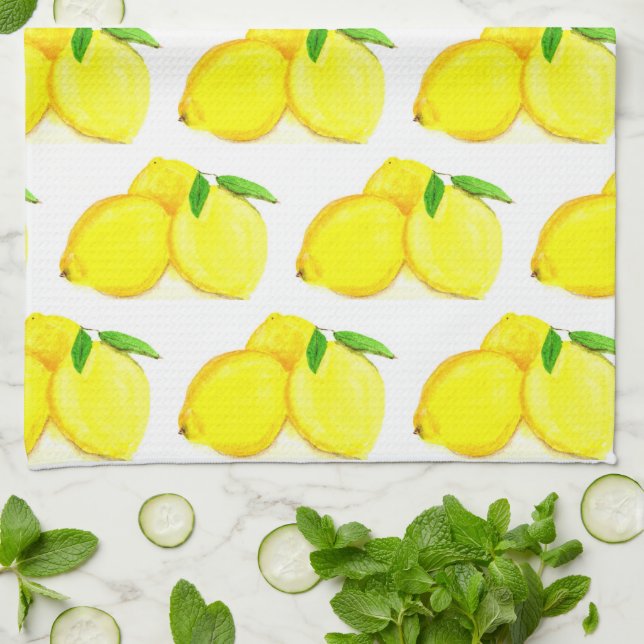 Lemons Yellow Frucht Muster Wasserfarbe Sommer Geschirrtuch (Gefaltet)