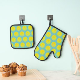 Lemons Yellow Green Aquamarin Citrus 4Kathy Ofenhandschuh & Topflappen-Set