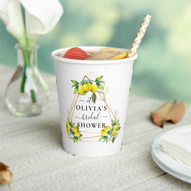 Lemony Elegant Gold Geometric Brautparty Paper Pappbecher (In Situ)