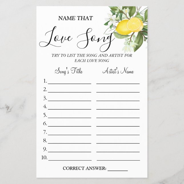 Lemony Name, dass Liebe Song Dusche Spielkarte Flyer (Vorne)