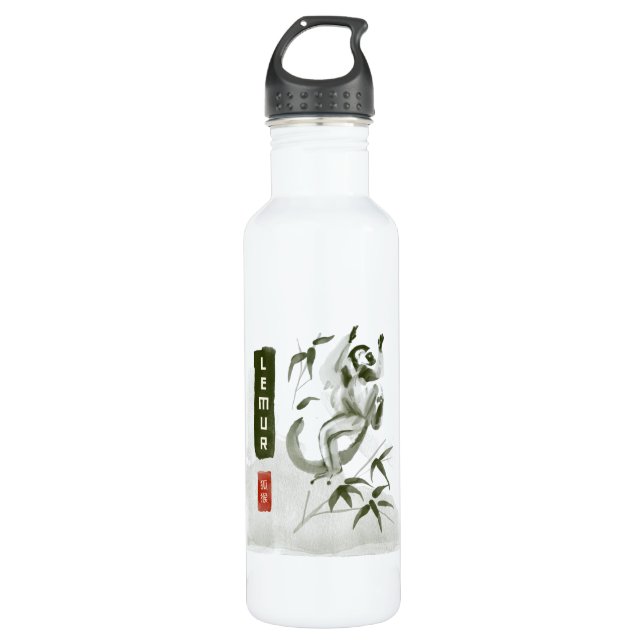 LEMUR 狐 猴 japanischer Stil sumi-e Edelstahlflasche (Vorderseite)