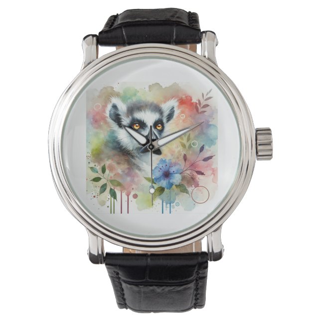 Lemur in Watercolor 280624AREF120 - Watercolor Armbanduhr (Vorderseite)
