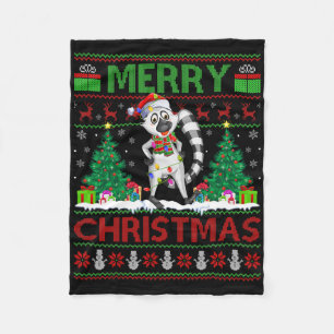 Lemur Lover Xmas Tree Lights Ugly Santa Lemur Chri Fleecedecke