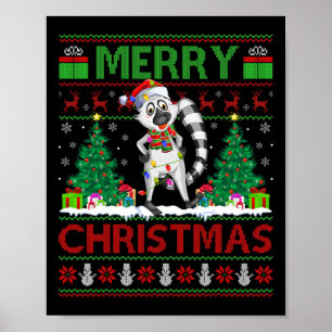 Lemur Lover Xmas Tree Lights Ugly Santa Lemur Chri Poster