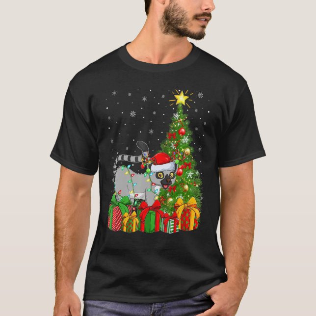 Lemur  Xmas Holiday Santa Lemur Christmas Tree T-Shirt (Vorderseite)
