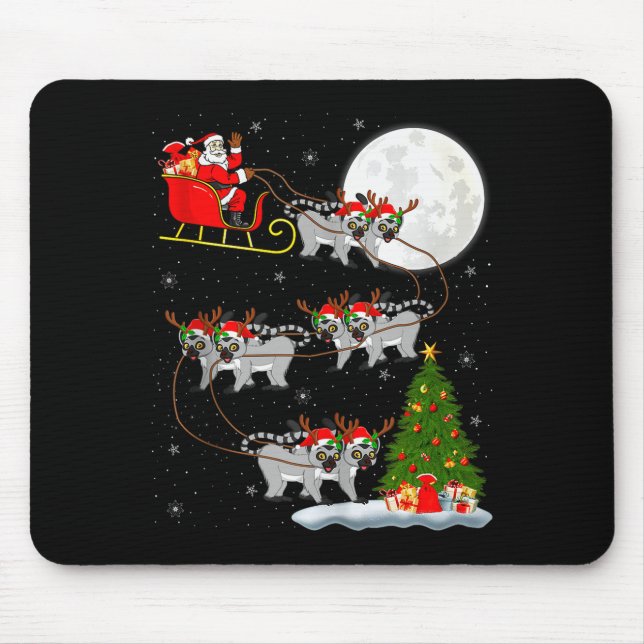 Lemuren Weihnachtsmann Schlitten Fliegend Lustiger Mousepad (Vorne)