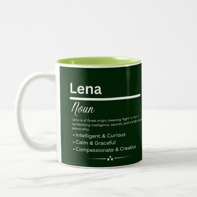Lena, Girl Personalized Name Definition Mug Zweifarbige Tasse (Links)