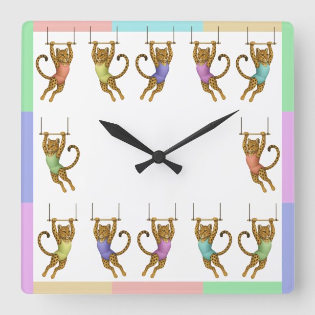 Lena leopard trapeze artist quadratische wanduhr (Vorderseite)