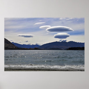 Lenicular Clouds Over Lake Wanaka Poster