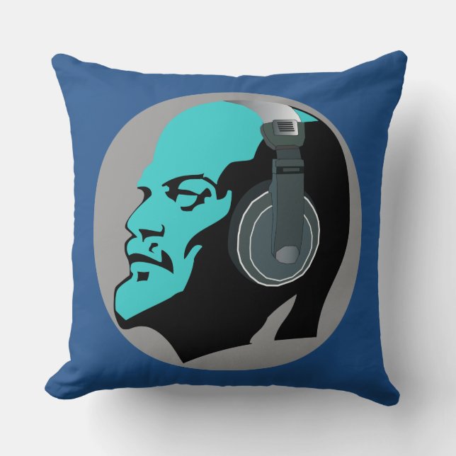 LENIN MIT KOPFHÖRER (BLAUER ENTWURF) Wurfs-Kissen Kissen (Vorderseite)