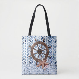 Lenkrad des Schiffes, Seesterne, nautisches Muster Tasche