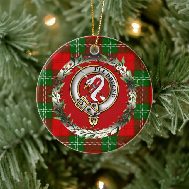 Lennox-Clan-Abzeichen und -Tartan personalisierter Keramik Ornament (Baum)