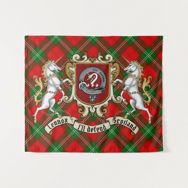 Lennox Clan Abzeichen & Unicorns mit Tartan Wandteppich (Vorderseite (Horizontal))