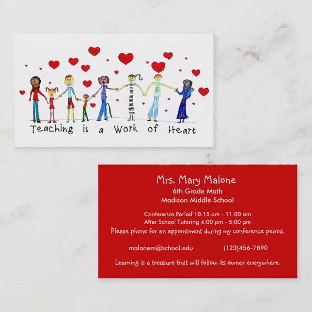 L'enseignement est un travail de Cartes d'informat (Devant / Derrière)