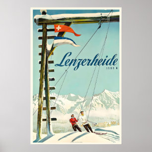 Lenzerheide Schweiz Skigebiet Vintage Reiseplakat Poster