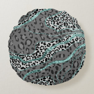 Leo Animal Print Glitter Glam 4 Rundes Kissen