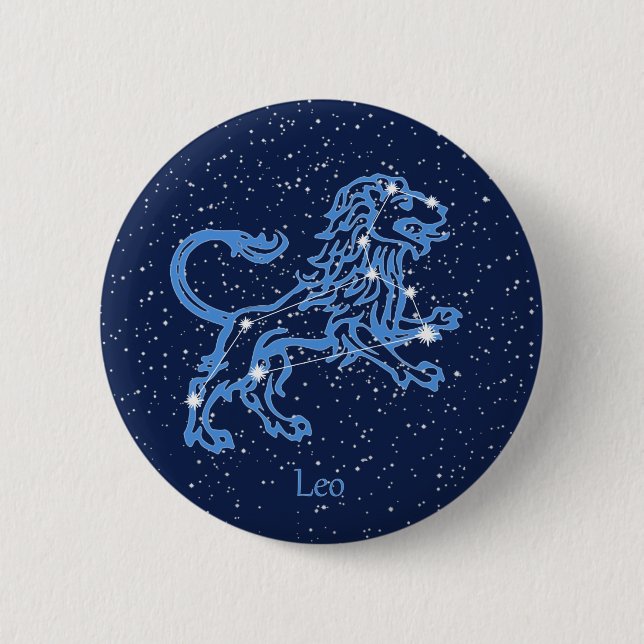 Leo Constellation and Zodiac Sign with Stars Button (Vorderseite)