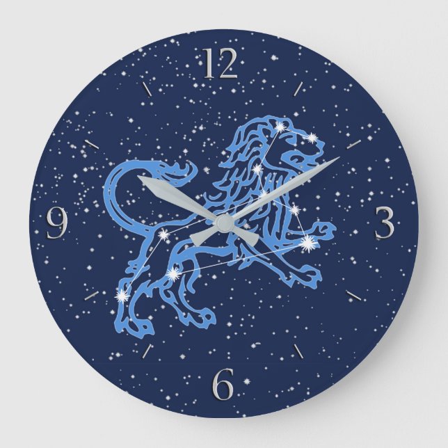 Leo Constellation and Zodiac Sign with Stars Große Wanduhr (Vorderseite)