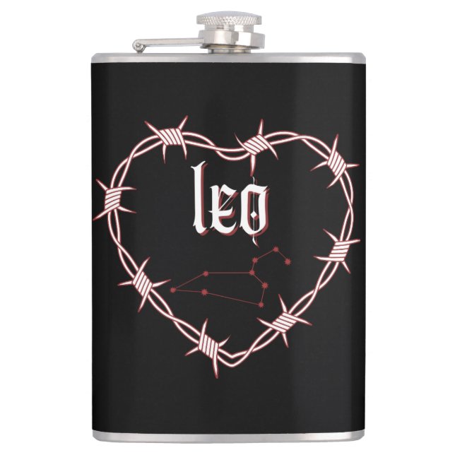 Leo Constellation Gothic Dark Celestial Edgy Flachmann (Vorderseite)