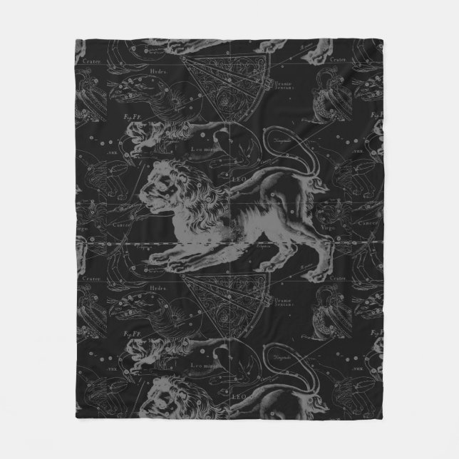 Leo Constellation Hevelius 1690 auf Schwarz Fleecedecke (Vorderseite)