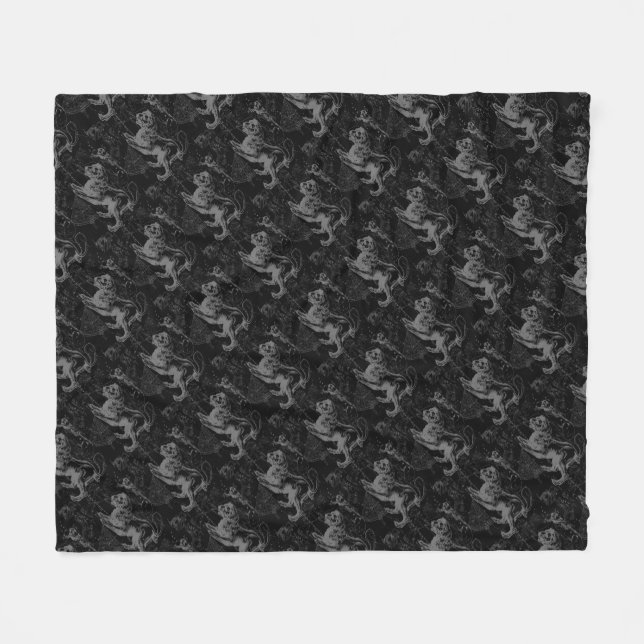 Leo Constellation Hevelius 1690 auf Schwarz Fleecedecke (Vorderseite (Horizontal))