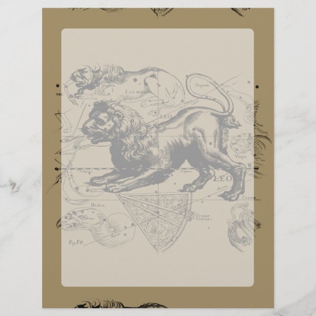 Leo Constellation Map Hevelius 1690 auf Taupe (Vorderseite)