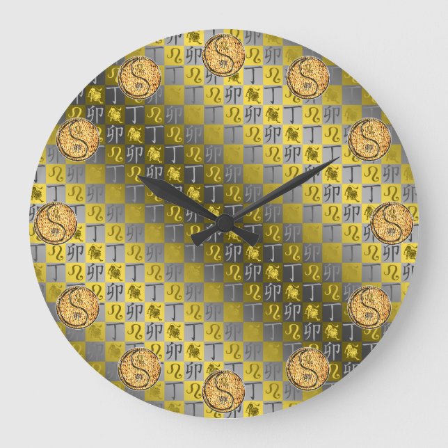 Leo & Feuerkaninchen Große Wanduhr (Vorderseite)