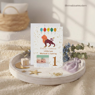 Leo First Birthday Gold, Balloons und Foto Einladung