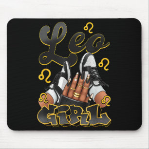 Leo Girl Birthday Afro Queen Sneakers Zodiac Sign Mousepad