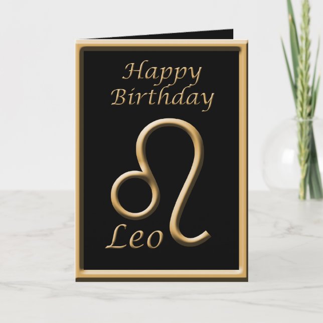 Leo Gold Symbol Black Birthday Grußkarte Karte (Vorderseite)
