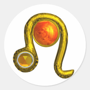 LEO / GOLD ZODIAC GEBURTSTAGSIGN UND TOPAZ GEMSTON RUNDER AUFKLEBER
