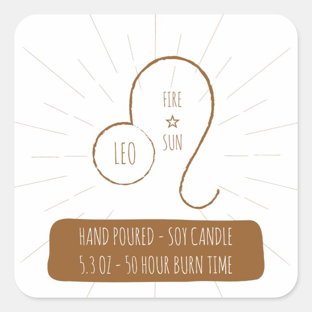 Leo Hand goss Soy Candle Label Quadratischer Aufkleber (Vorderseite)