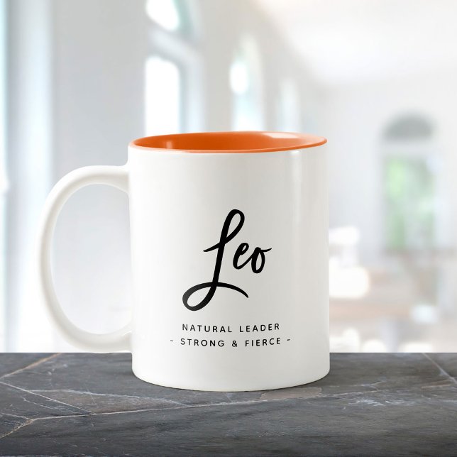 Leo Horoscope Modern Fun Birthday Script Zodiac Zweifarbige Tasse (Von Creator hochgeladen)