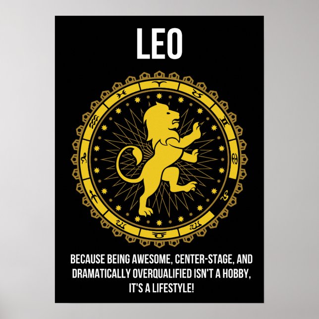 Leo - Horoskop, Funny Zodiac - Zeichen-Spaß Poster (Vorne)
