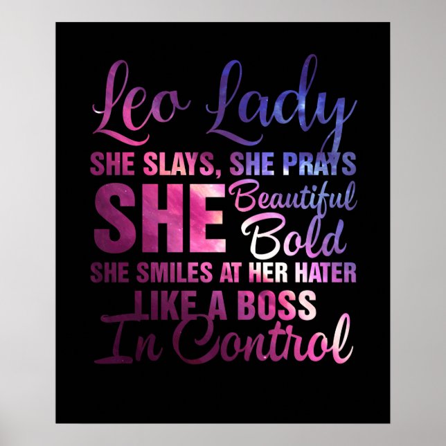 Leo Lady she Slays she Prays schön kühl wie ein Poster (Vorne)