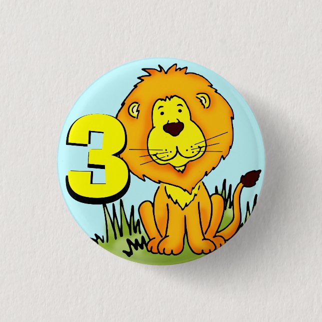Leo Lion 3 Button - blau, orange und gelb (Vorderseite)