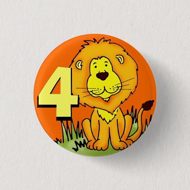 Leo Lion Age 4 - orange & gelb Button (Vorderseite)