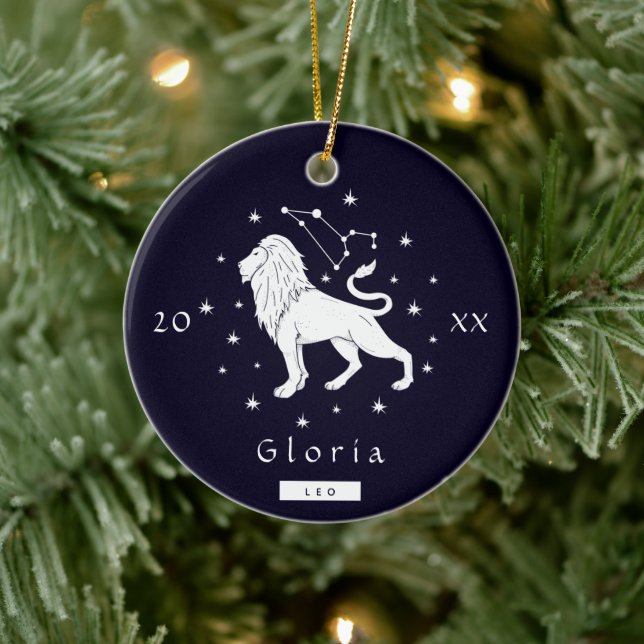 Leo Lion Symbol Zodiac Geburtsname und Jahr C Keramik Ornament (Baum)