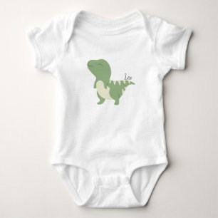 Leo Name Reveal Niedlich Dinosaur Baby Boy Green Strampler