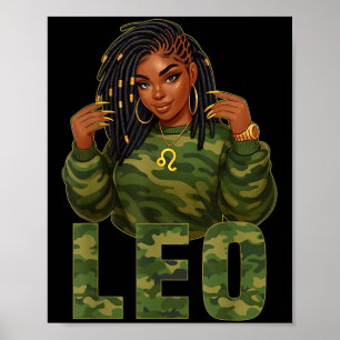 Leo Queen Locd Black Woman Camouflage Zodiac Sign Poster